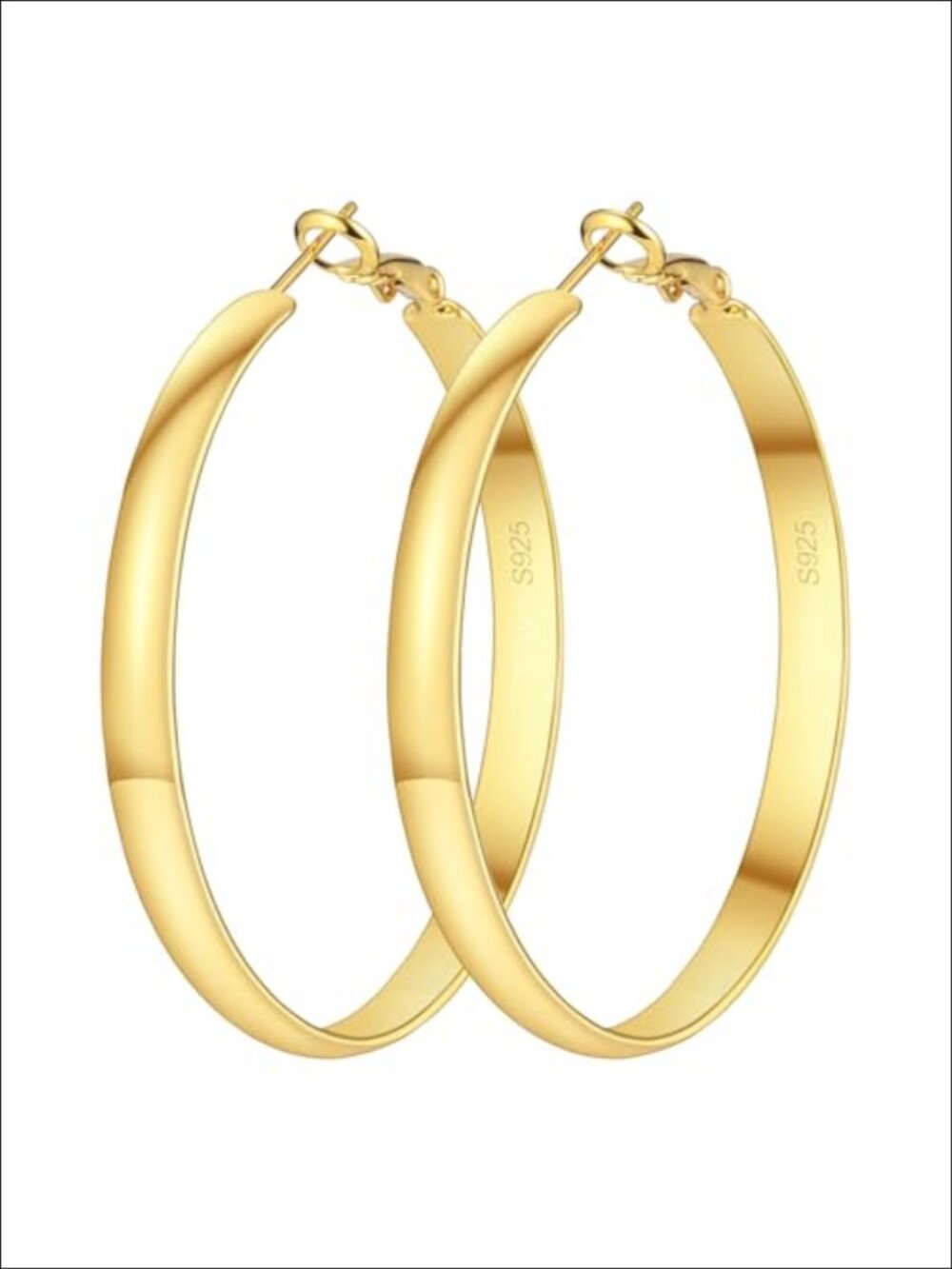 Gold Hoop Earrings for Women Non Tarnish Hypoallergenic Flat Wide